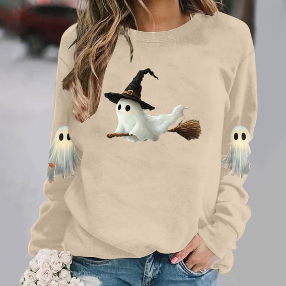 Meichang Women's Oversized Sweatshirts Halloween Crew Neck Sweatshirt Cute Ghost Graphic Sweatshirts Long Sleeve Fall Pullover Tops