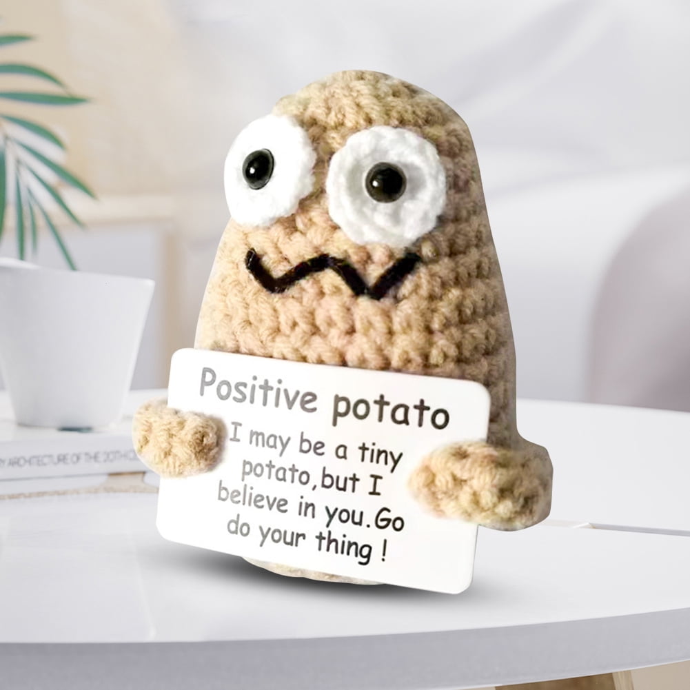 Funny Positive Potato 3 inch, Handmade Knitted Potato Toy Positive Card  Cute Wool Positive Potato Crochet Doll Cheer Up Gifts 