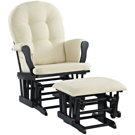 Angel Line Windsor Glider and Ottoman, Black Finish and Beige Cushions