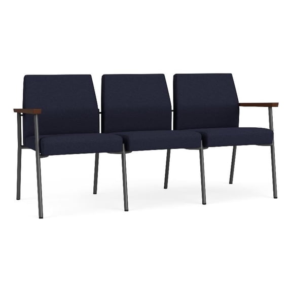 Mystic Reception Waiting 3-Seat Tandem Seating / Black Steel / Navy Blue