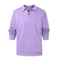 thumbnail image 6 of Men's Winter Solid Color Lapel Loose Long Sleeve T-Shirt, Henley Button Up Sport Top for Casual Wear, Gym and Lounge,Light Purple,XL, 6 of 7