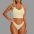 thumbnail image 6 of Womens Tank Tops with Shelf Bra Ribbed Crop Tees Halter Scoop Neck Backless Yoga Workout Camisole Summer Shirt (L, Beige), 6 of 6