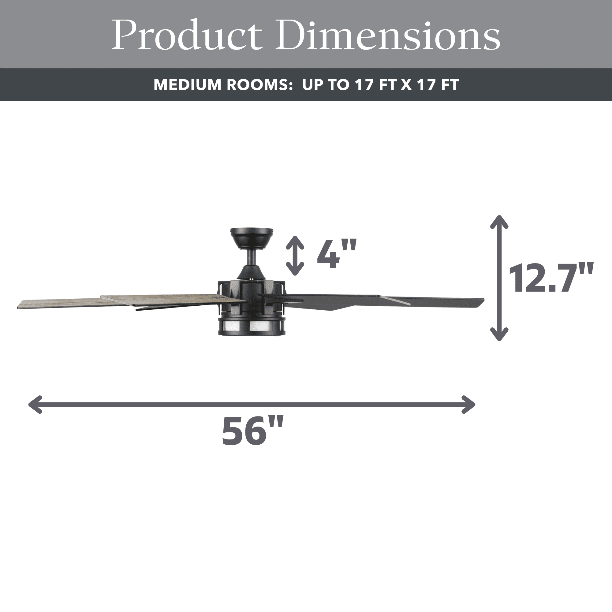 Better Homes & Gardens 56" Black Indoor Ceiling Fan with Color Changing Light, 6 Blades, Remote & Reverse Airflow