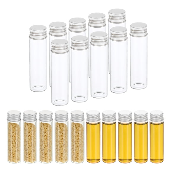 20ml Clear Glass Vials, 20 Pack Small Liquid Sample Vial with Screw Caps Leak-Proof Bottles Empty Jars Powder Container, Silver