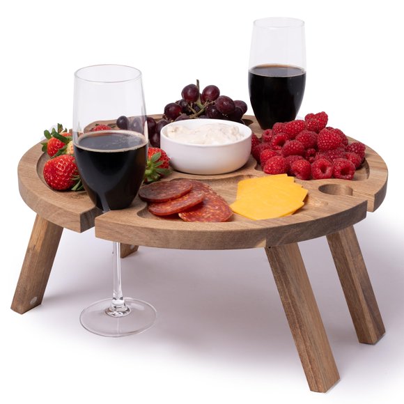 Mesa de pícnic portátil de madera para vino XGLJEP, plegable con soportes para vidrio