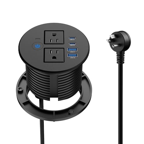 Desktop Power Grommet 3.15-inch, 80mm Recessed Desk Power Grommet with USB C 20W Fast Charging, 2 AC Outlets, Overload Switch, Flush Mount for Home Office Furniture, Black$$Tools & Hardware Other