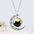 thumbnail image 3 of AYYUFE Women's Hollow Crescent Black Cat Glass Pendant Link Chain Necklace, 3 of 5