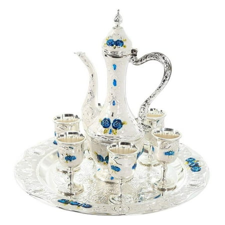 

Wine Set Liquor Tray Gift Russian Wine Set European-Style Antique Zinc Wine Jug Wine Glass for Department Bar Hotel - Rose Silver