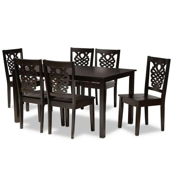 Bowery Hill Transitional Dark Brown Finished Wood 7-Piece Dining Set