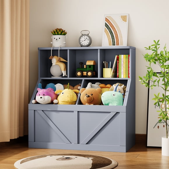 Estantería para niños y Almacenamiento de Juguetes, Organizador de Almacenamiento de Juguetes con gabinete de Almacenamiento y Estante de Juguetes, Estante de Libros para niños pequeños, Sala