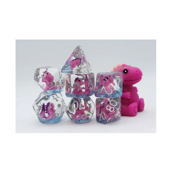 Foam Brain Games Poly Set - Pink T-Rex w/Silver (7) New