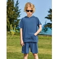 thumbnail image 4 of Arshiner Boys 2 piece outfits Letter Graphic Colorblock Short Sleeve Hoodie Short Sets, 4 of 7