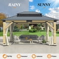 thumbnail image 5 of GARTOO 13'x15' Outdoor Wood Frame Gazebo with Galvanized Steel Doule Roof, Gazebos with Netting and Curtains for Patio Backyard Deck, 5 of 9