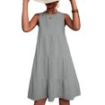 thumbnail image 1 of Vestido con gradas con cuello redondo para mujer, vestido sin mangas con dobladillo suelto, informal, elegante, liso, para fiesta, vida diaria, gris M, 1 of 6