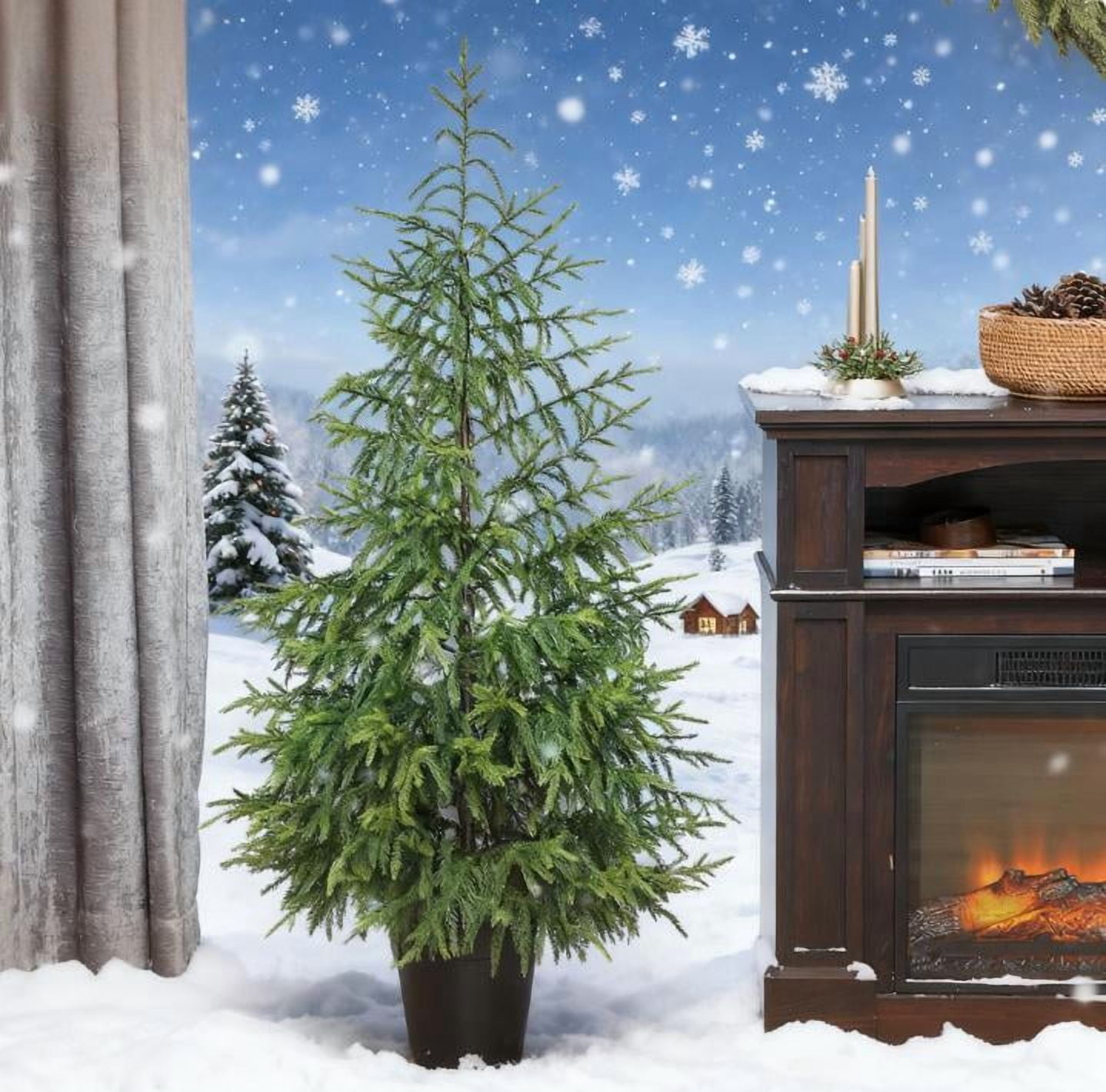 Set of 2 4ft Norfolk Pine Christmas Trees 133 Tips Each Flame Retardant Pot Base Indoor Covered Outdoor Decor