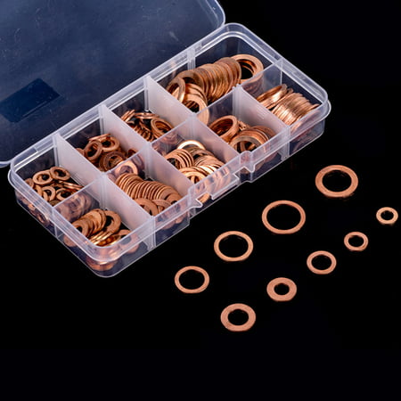 Copper Washer, 200 Pcs Flat Ring Copper Washers Assortment Kit - 9