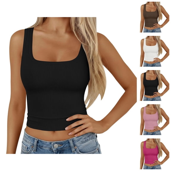 Crop Tank Tops for Women Square Neck Stretchy Ribbed Plain Slimming Sleeveless Shirt Y2k Going out Tops Summer Outfits
