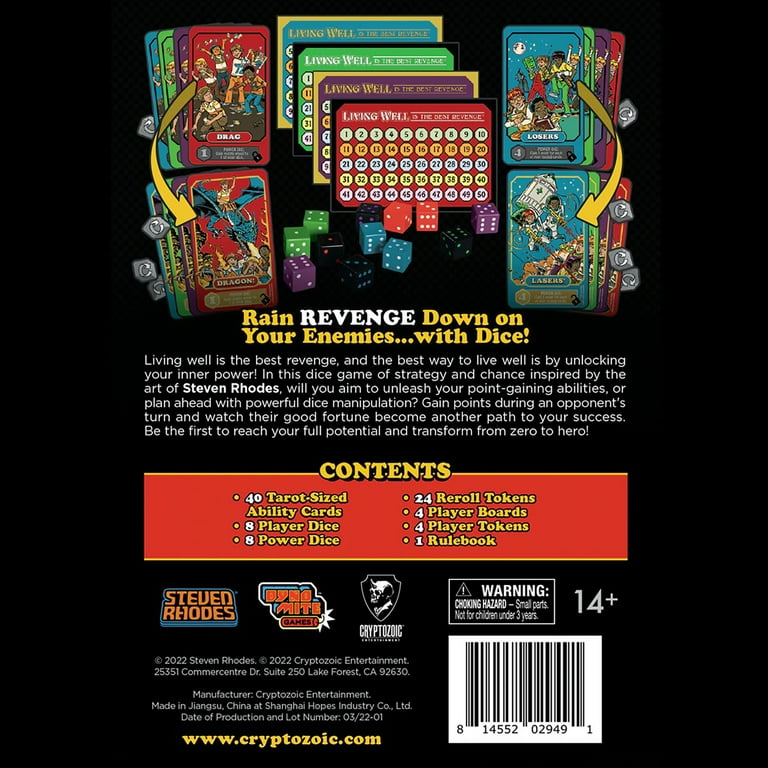 Cryptozoic Entertainment Living Well is The Best Revenge: Steven Rhodes Games VOL. 2 - Dark Retro Dice Card Game, Ages 14+, 2-4 Players, 15 Mins Cryptozoic Entertainment Living Well is The Best Revenge: Steven Rhodes Games VOL. 2 - Dark Retro Dice Card Game, Ages 14+, 2-4 Players, 15 Mins