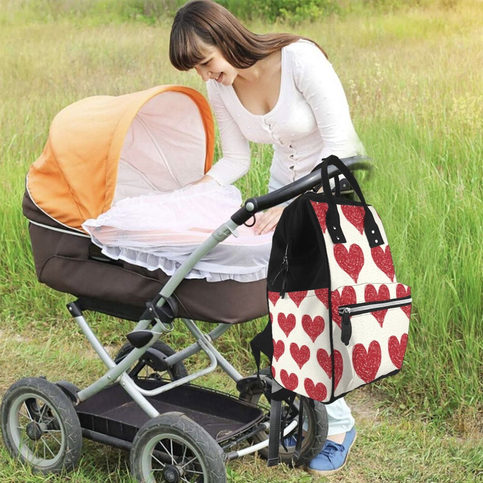 Fuzoiu Love Print Diaper Bag Backpack,Baby Essentials Travel Tote,Multi function Waterproof Diaper Bag, Travel Essentials Baby Bag - Unisex