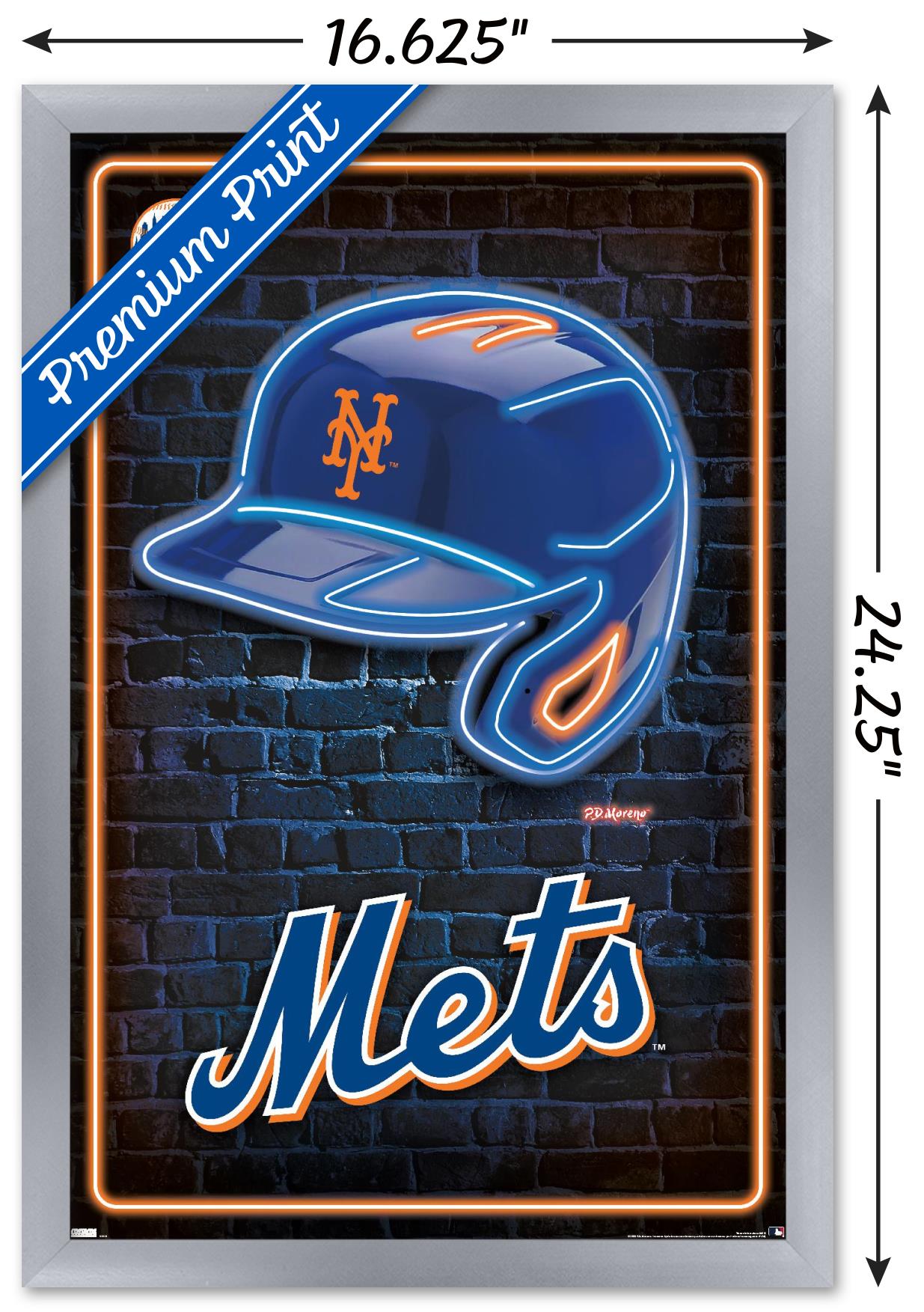 MLB New York Mets - Neon Helmet 23 Wall Poster, 14.725" x 22.375" Framed