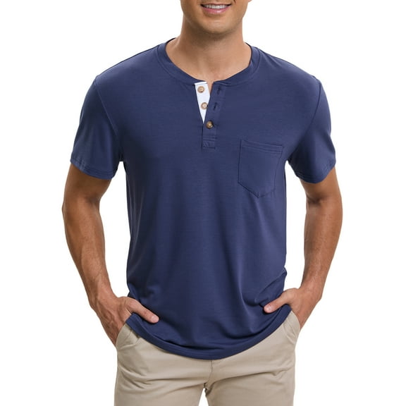 INSPIRE CHIC Men's Henley T-Shirts Casual Summer Short Sleeves Button Basic Tee M Blue