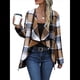 thumbnail image 1 of Chaqueta de Solapa A Cuadros con Abertura Frontal para Mujer, Camisas de Larga para Mujer, Chaquetas Ligeras Informales para Otoño. Café S, 1 of 9