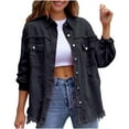 thumbnail image 1 of EGNMCR Veste en Jean Sans Capuche à Manches Longues pour Femmes, Mode Décontractée avec Boutons et Trous, 1 of 4