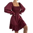 thumbnail image 2 of Qiylii Women’s Mini A-Line Dress, Long Sleeve Square Neck High Waist Smocked Dress, 2 of 5