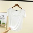 thumbnail image 1 of Simple Modal T-Shirts Col Carré Manches Courtes Été T-shirt Femme Couleur Unie Base Tee Tops Ourlet arc Top FJH, 1 of 7