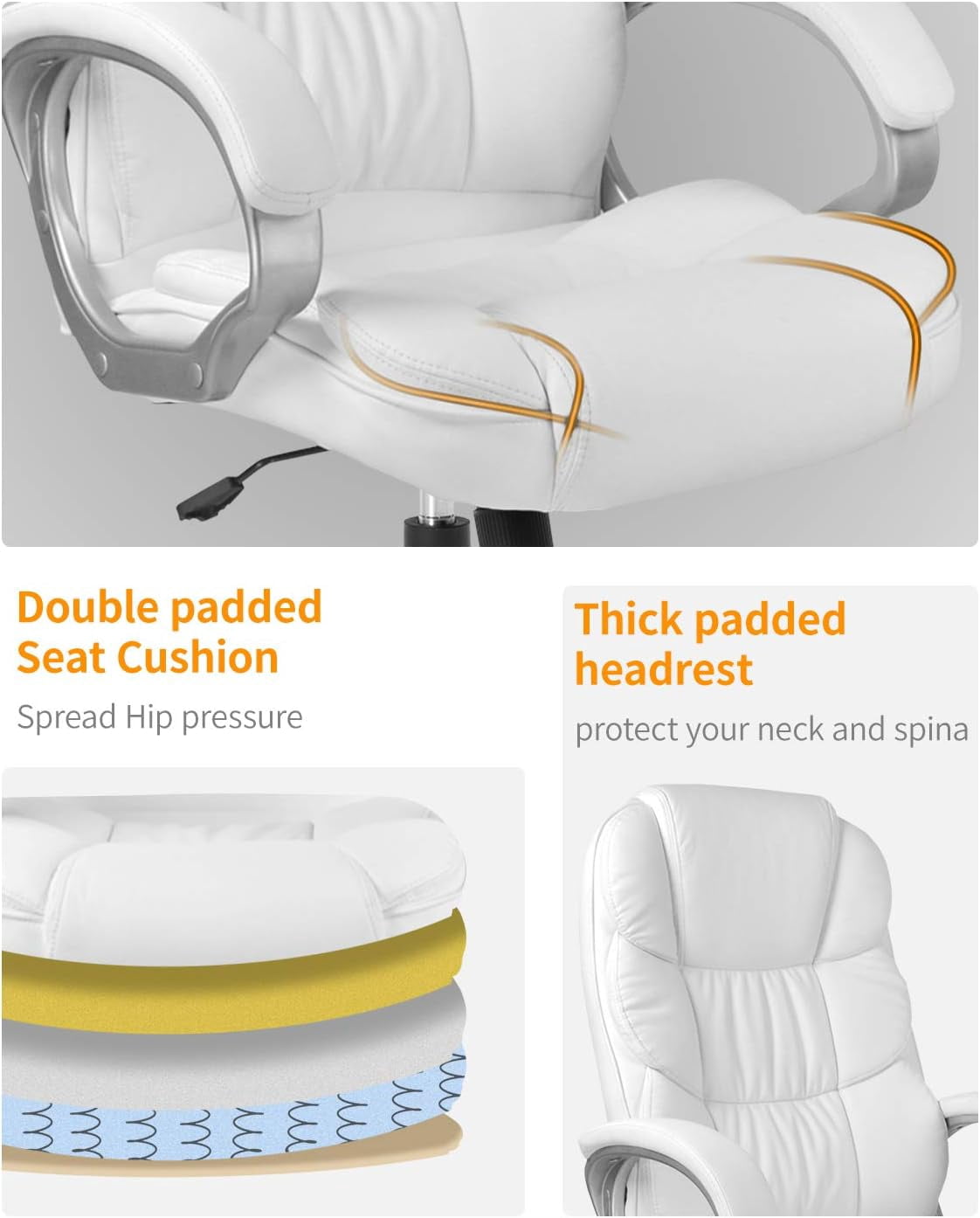 FDW Adult Faux Leather High Back Ergonomic and Adjustable Arms Office Chairs Office Chair, White
