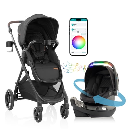 Evenflo Shyft Intuiti+ Travel System Featuring Revolve180 LiteMax NXT Preemie and Infant Car Seat with SensorySoothe and Green & Gentle (Jasper Black)