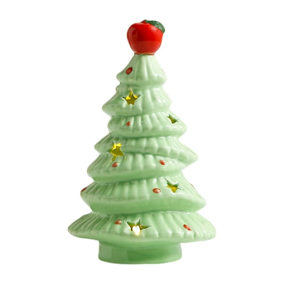 dianhelloya Ceramic Christmas Tree Decor High-temperature Firing Ceramics Ceramic Christmas Tree Figurine Small Xmas Tree with Fruit Topper Festive for Home