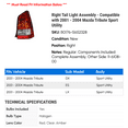 thumbnail image 2 of Right Tail Light Assembly - Compatible with 2001 - 2004 Mazda Tribute Sport Utility 2002 2003, 2 of 2