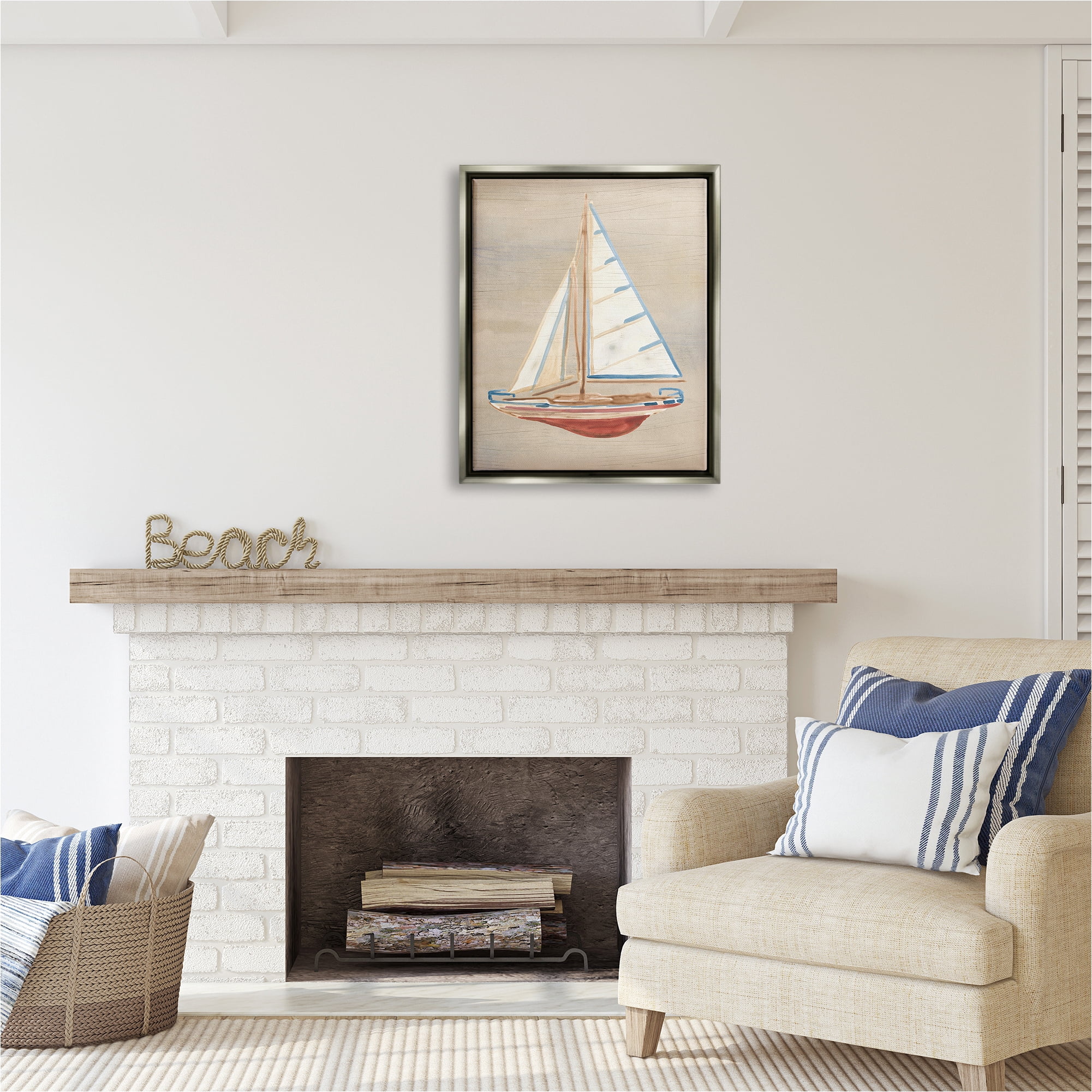Stupell Industries Rustic Red Boat Transportation Painting Gray Floater Framed Canvas Art Print Wall Art, 25 x 31