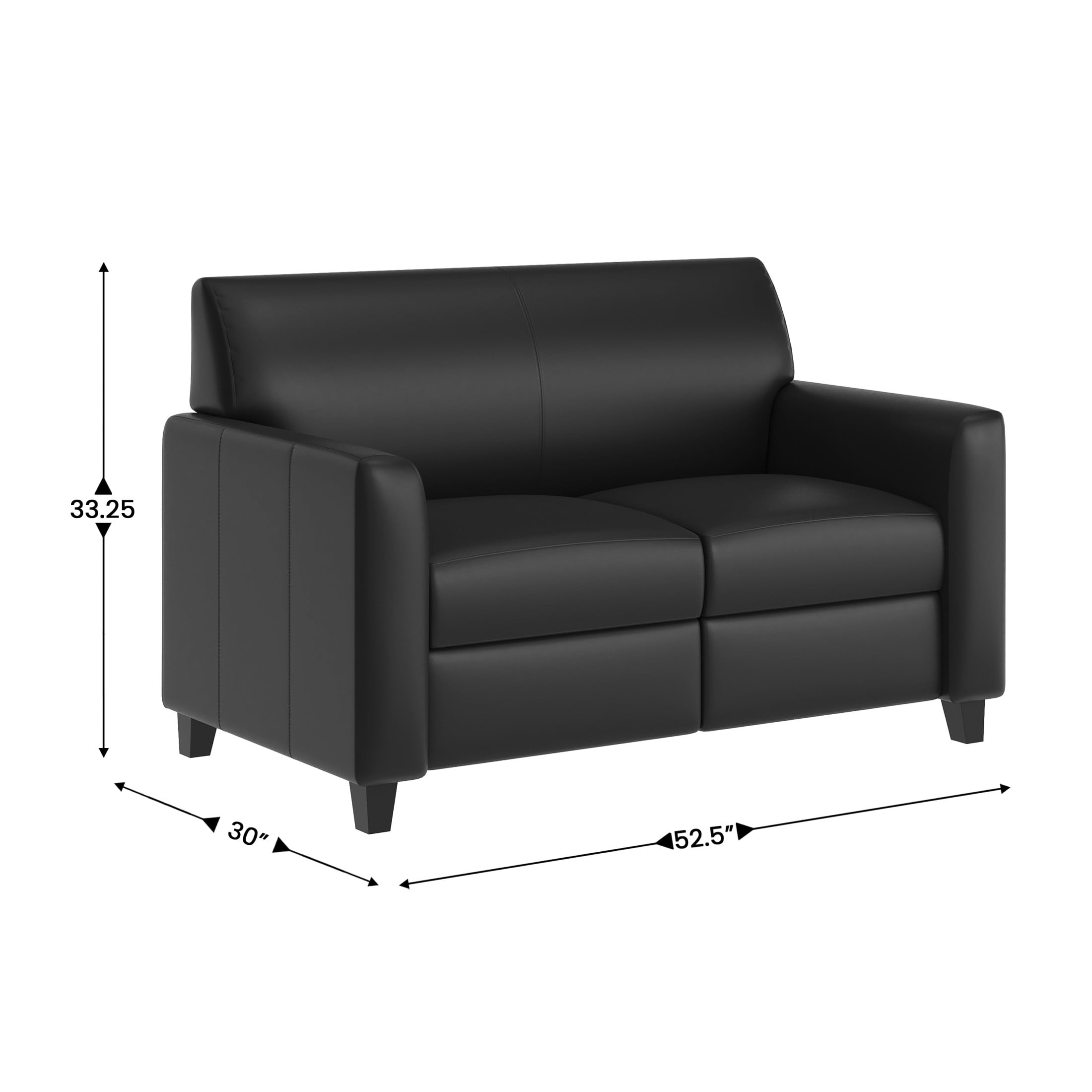 Flash Furniture Black LeatherSoft Reception Loveseat with Right Side Charging Bank, Includes 2 Outlets, 2USB Ports, 1 USB-C Port, Solid Wood Legs