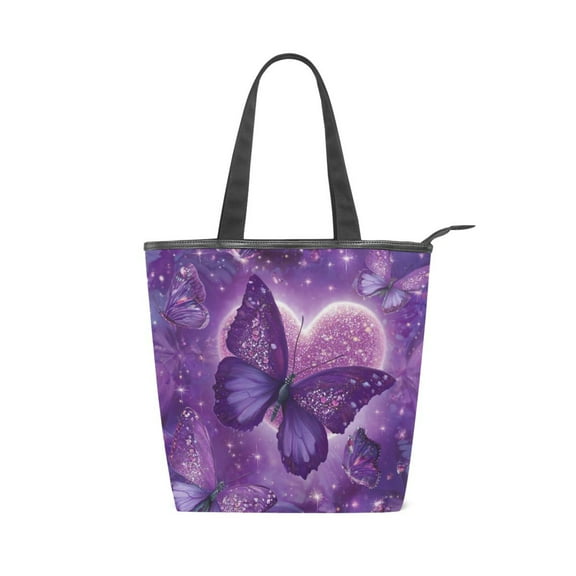 Zipper canvas bag large capacity large size practical handbag durable Canvas with leather material Purple Diamond Butterfly