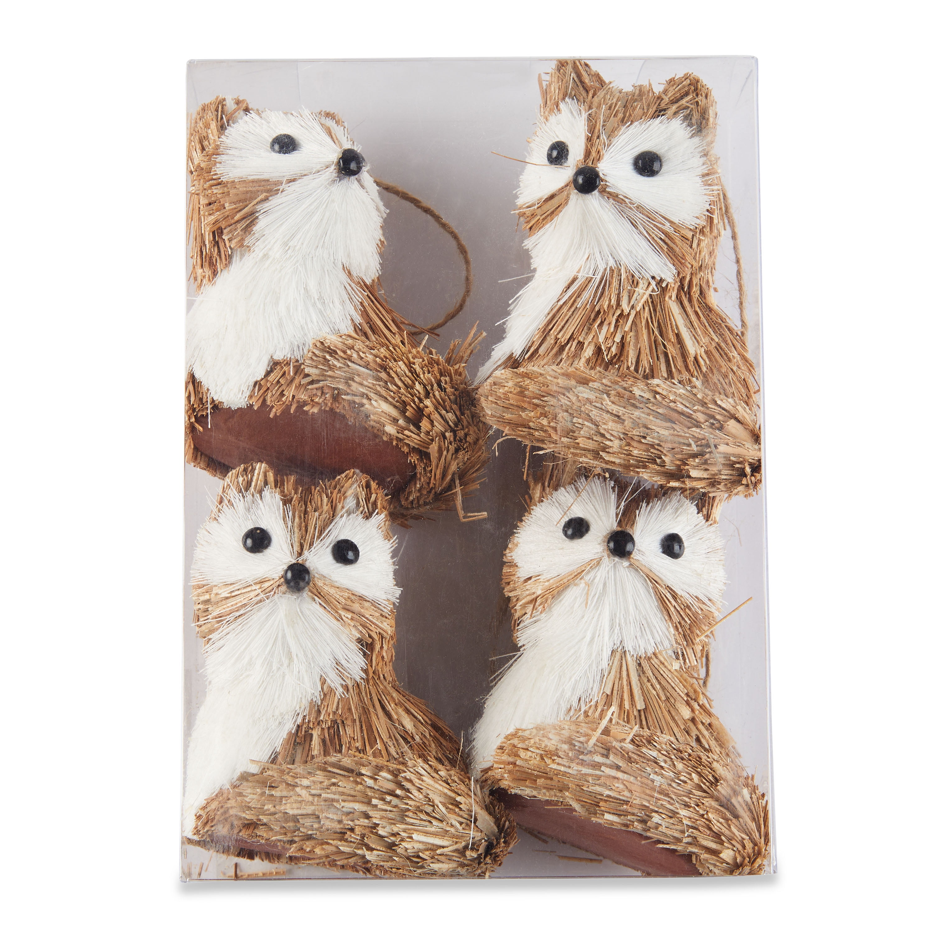 Holiday Time Cozy Christmas Brown Mini Sisal Winter Fox Ornaments, 4 Count