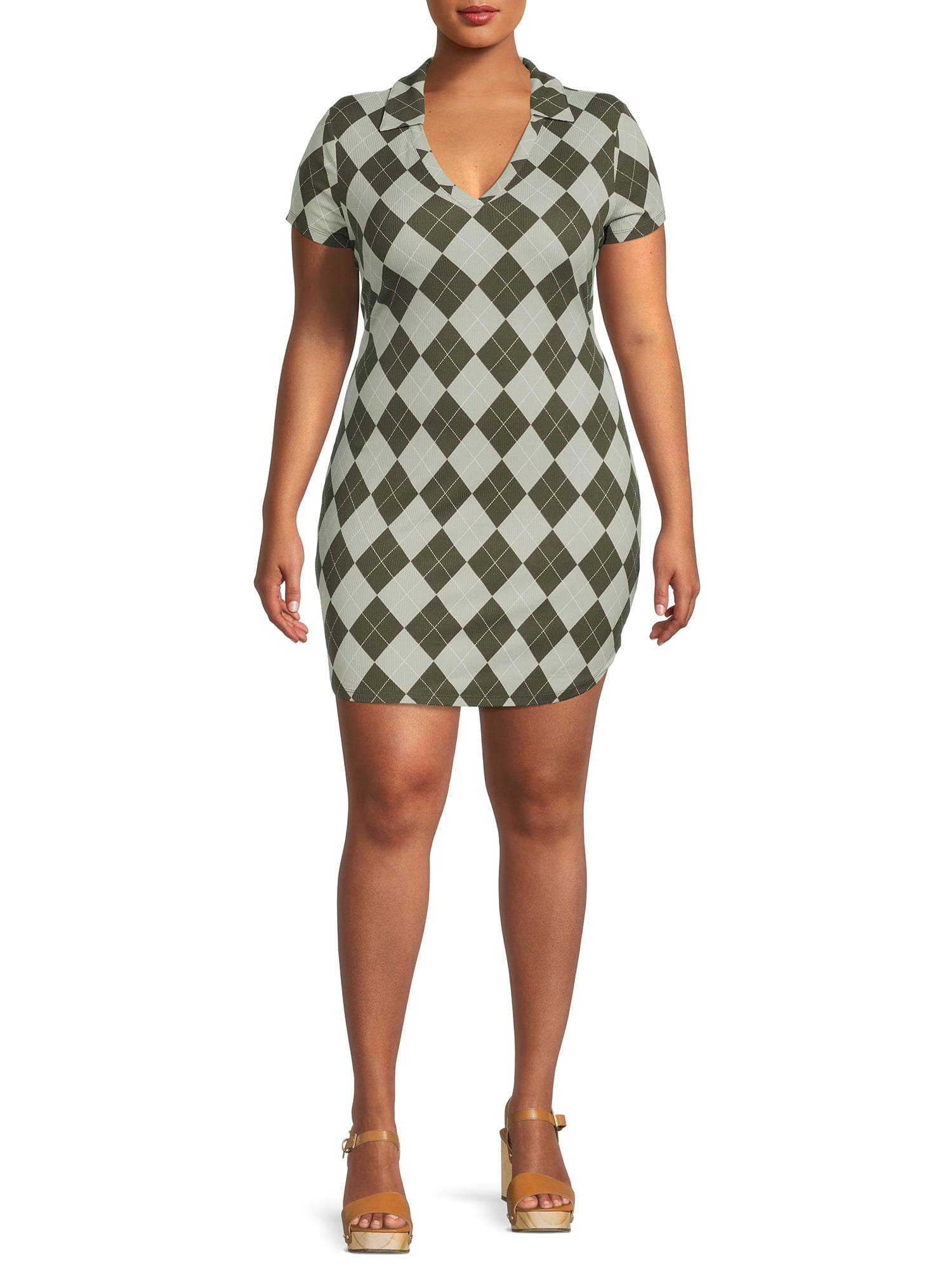 No Boundaries Junior's Plus Size Plaid Polo Dress