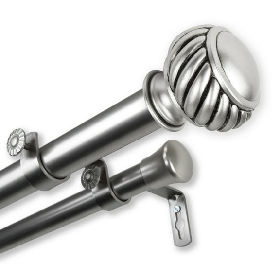 InStyleDesign Barta 1 inch Diameter Adjustable Double Curtain Rod satin nickel 66 to 120 inches Silver Finish
