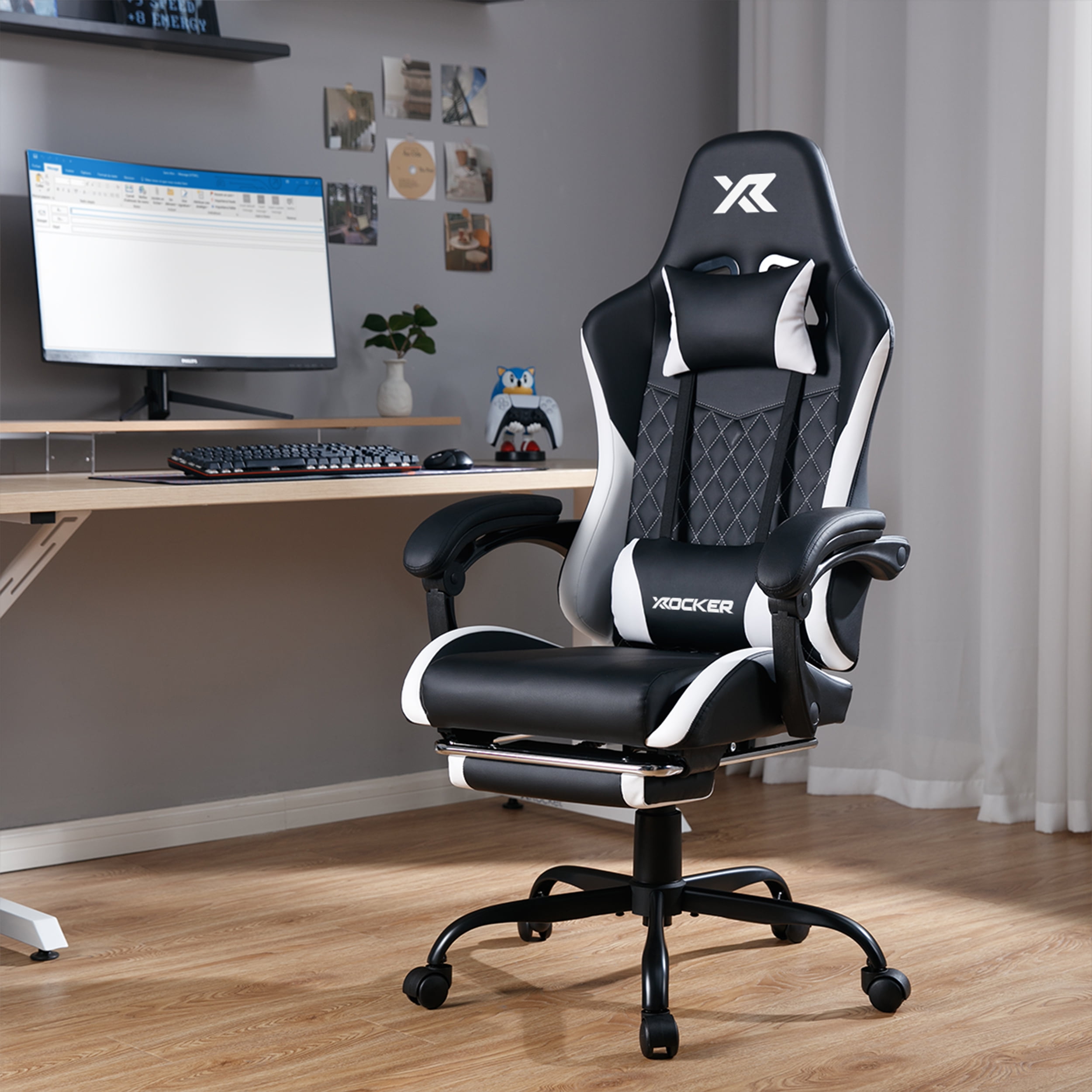 X Rocker Apex PC Gaming Chair with Massage Function and Footrest, White