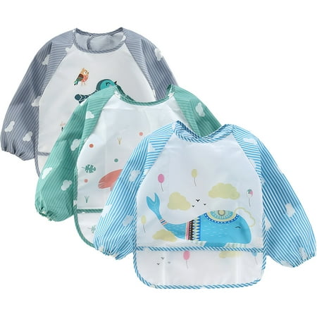 

3 Pack Long Sleeve Baby Bibs Waterproof Sleeved Bib Toddler Soft Bib