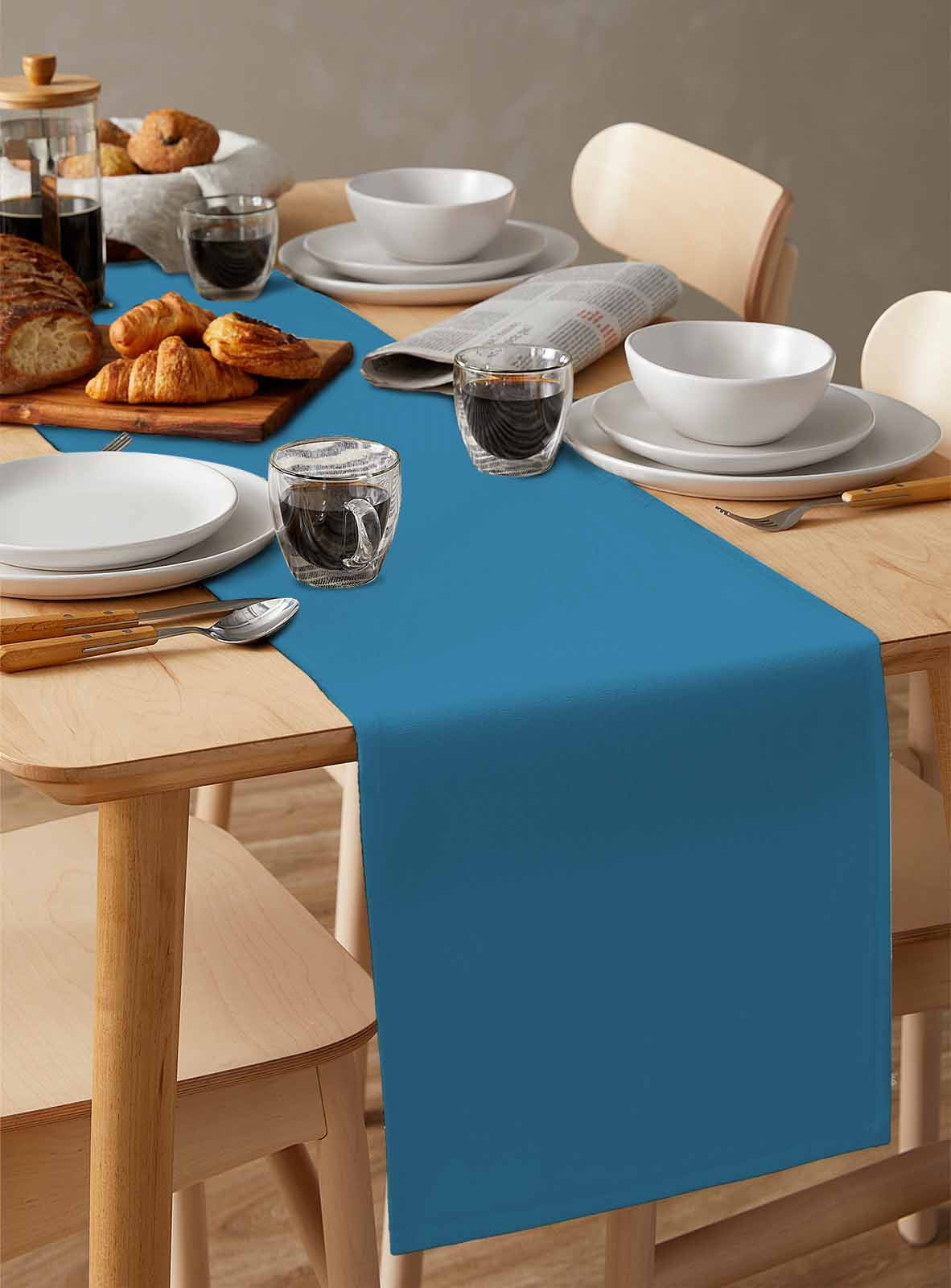 ERUNPONLY Blue Table Runner - 120 Inch Long Modern Pure Wave Ride Cotton and Linen Blended Dress Scarves Farmhouse Table Runner for Kitchen Dining, Coffee Table, 13" x 120"