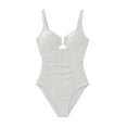 thumbnail image 4 of LEKWK One Piece Swimsuit Women Tummy Control V Neck U-Wire Cutout High Cut Thong Swimwear Ruched Slimming Bathing Suit Summer Pool Party Vacation Beachwear, 4 of 5