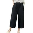thumbnail image 2 of Wycnly Cropped Pants for Women Womens Casual Cropped Pants Vintage Cotton Linen Solid Loose Straight Leg Trousers Summer Elastic Waist Ladies Crop Pants with Pocket, 2 of 5