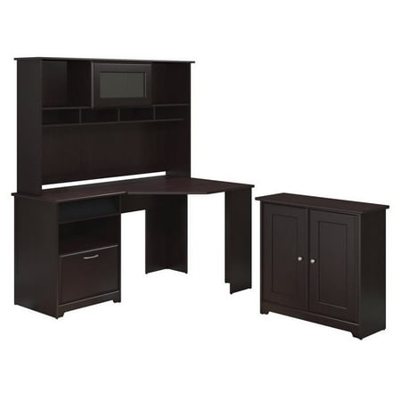 - Cabot Corner Desk with Hutch and Low Storage Cabinet in Espresso Oak