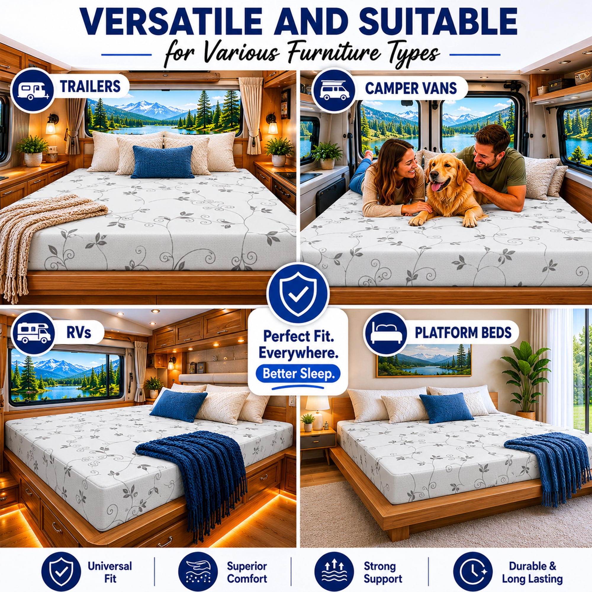 Continental Sleep, 6-Inch Gel Memory Foam RV Mattress Replacement, Medium Firm, Travel Camper Trailer Truck and Bunk, Pressure-Relief Support, 72" x 36"