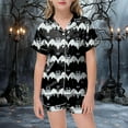thumbnail image 2 of mgoYE Pajamas for Girls Girls Silk Satin Pajama Set Halloween Pumpkin Print Short Sleeve Button Shirts and Shorts 2 Piece Sleepwear|Black 10-11 Years, 2 of 5