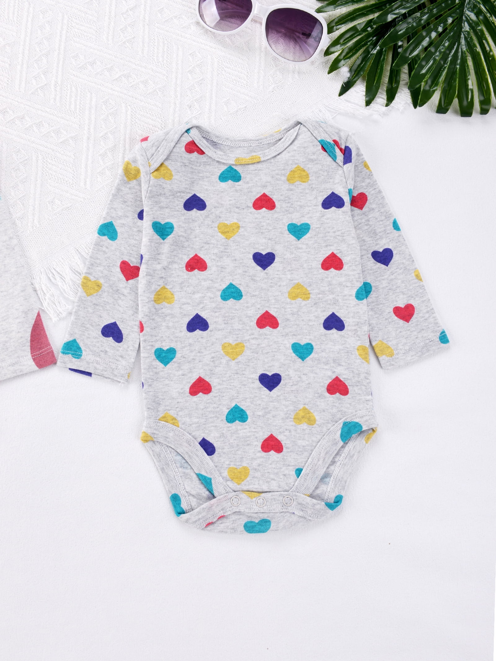 HWJAD Baby Girls' 3-Pack Long Sleeve Bodysuits One-piece 100% Organic Cotton for 0-24 Months Baby Girl