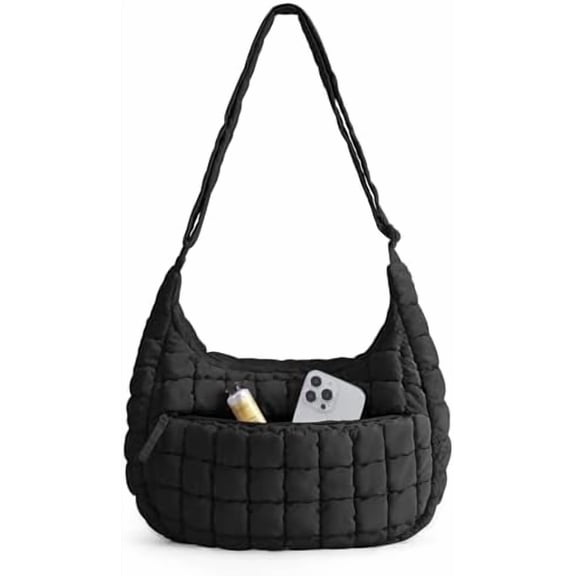 Crossbody Hobo Bag for Women, Quilted Puffy Purses for Women Soft Fluffy Cute Shoulder Handbag for Daily Use