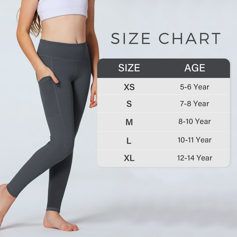 Stelle Girls Athletic Leggings with Hidden Pockets,Full Legnth Running Yoga  Pants Workout Dance Leggings Tights for Tween Girls High Waisted Stretchy  Active Leggings,5-16Y 